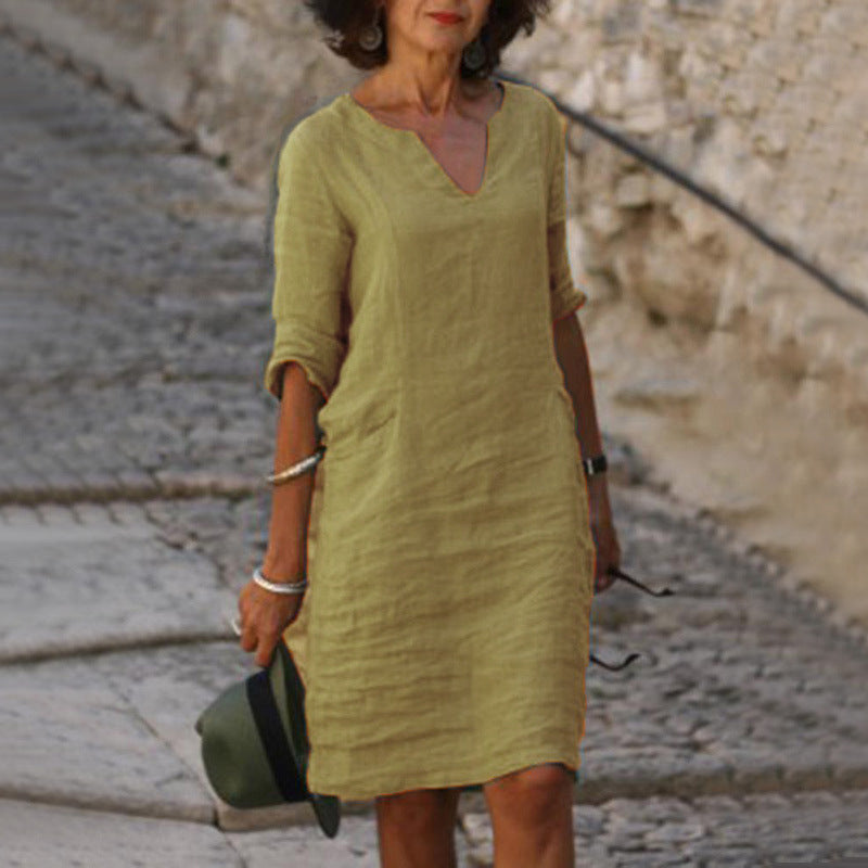 Ida | Elegant V -neck dress - Kaki 1