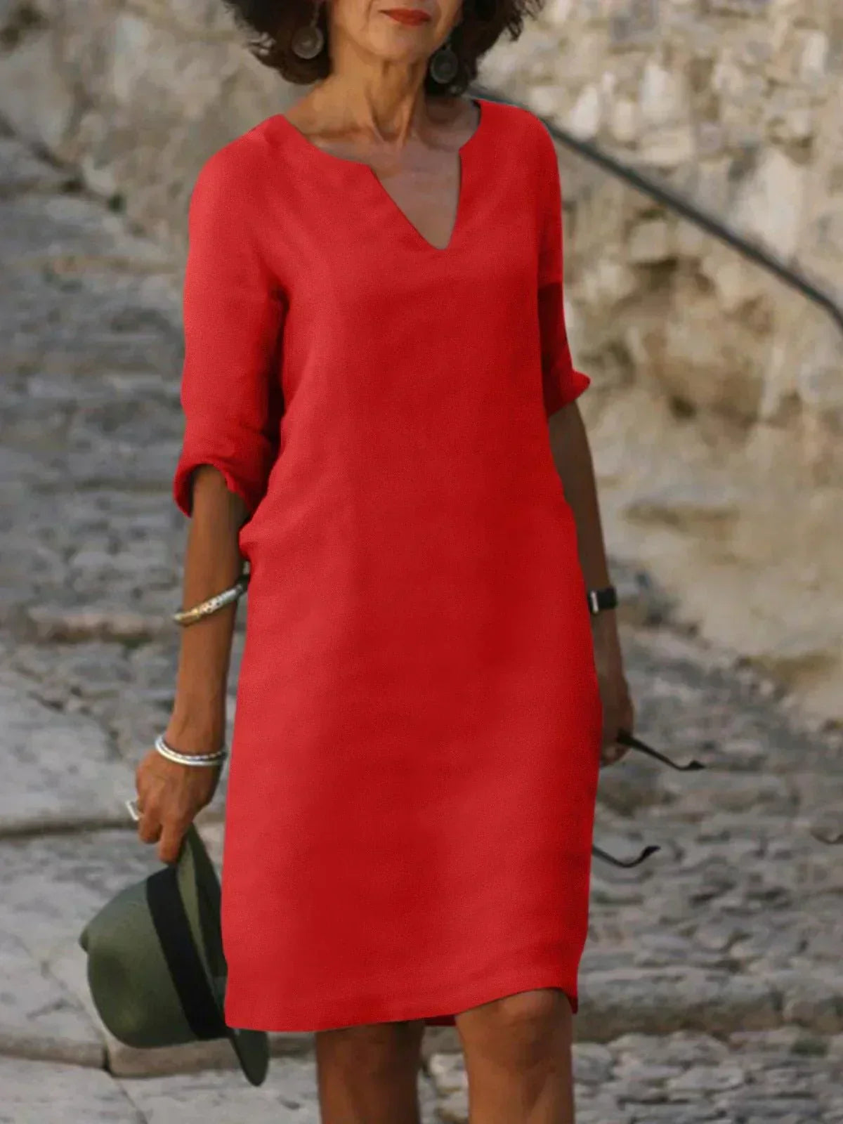 Ida | Elegant V -neck dress - red 1